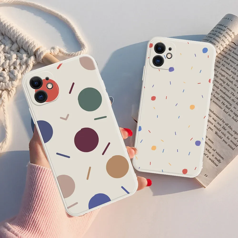 

for iPhone 13 12 11 Silicon Cover For iPhone 13 12 11 Pro Max Mini Simple Spotted Pattern Phone Cover Anti-fall Protective Shell