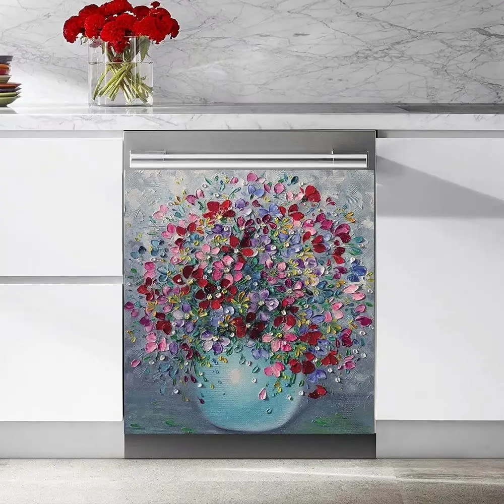 

Oil Painting Flower Dishwasher Stickers,Kitchen Decorative Refrigerator,Fridge,Washers,Washing Machine,Cabinets Panel Decal Cove