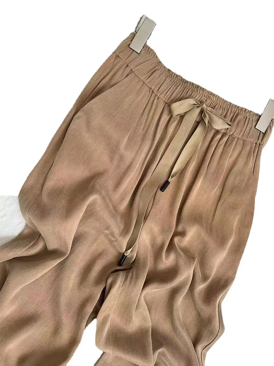 Мятно-зеленый Icesilk облегающие брюки-клеш женские летние тонкие стильные брюки