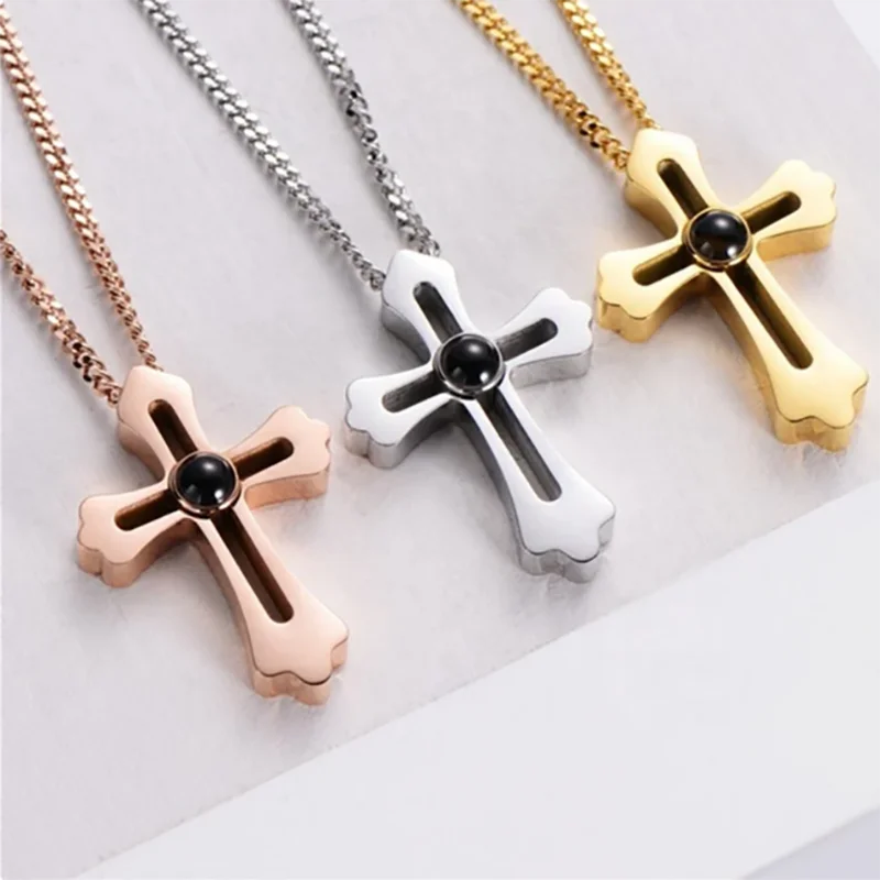 Personality Cross Projection Photo Necklace Men's Commemorative Gifts For Dad Boyfriend Customized Anniversary Gift Men Jewelry