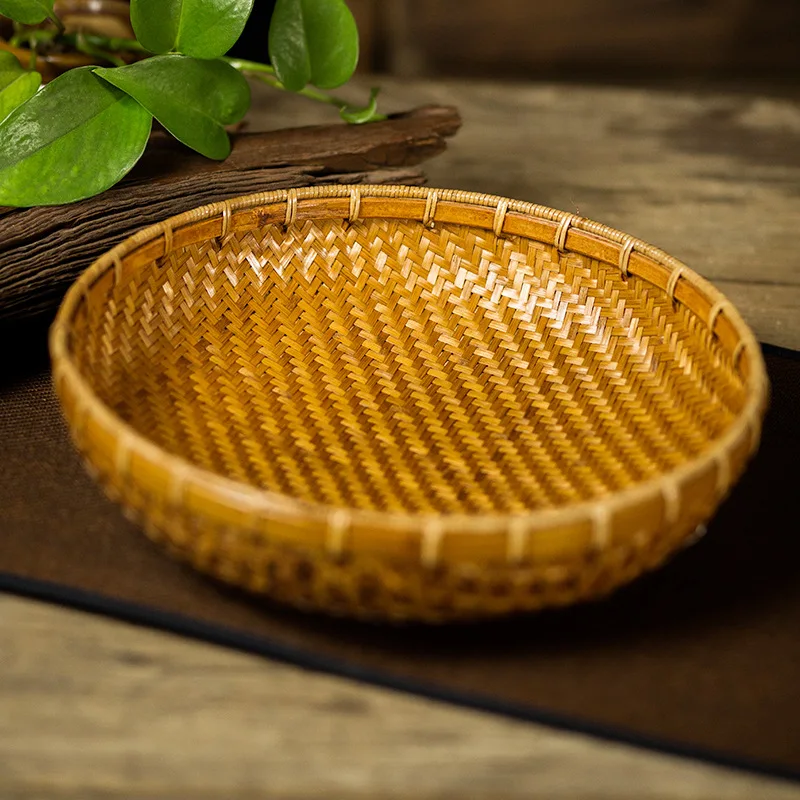

Lacquer square round rattan fruit tray Household living room snack tray Handmade sundries candy fruit storage basket