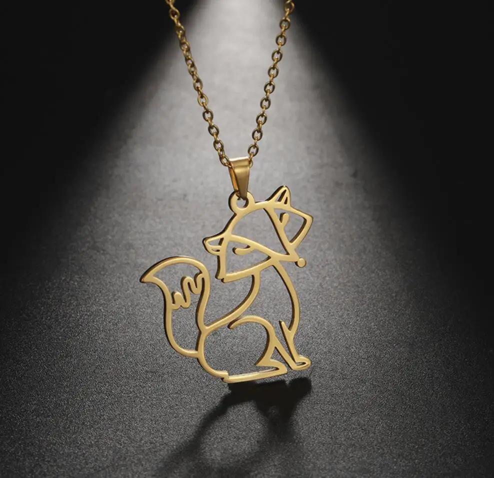 

1PC Gold Color Amulet Fox Animal Pendant Necklace Stainless Steel Statement Choker Chain Necklaces Jewelry Accessory Women F1555