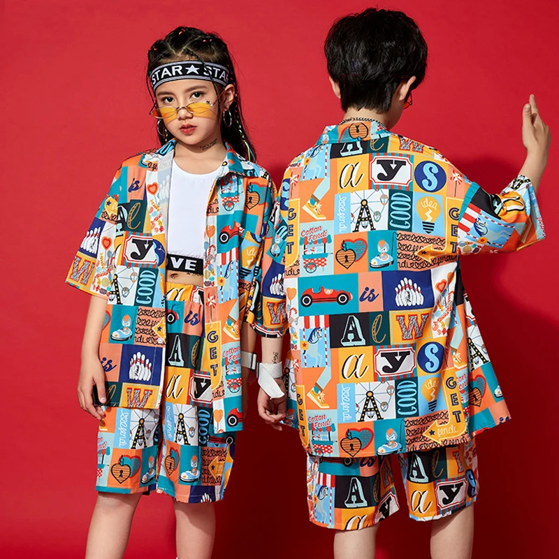 

Hip Hop Performance Dance Costume Summer Short Sleeved Suit Children'S Jazz Clothing Boys Girls Stage Dance Outfit ClothesSL6717