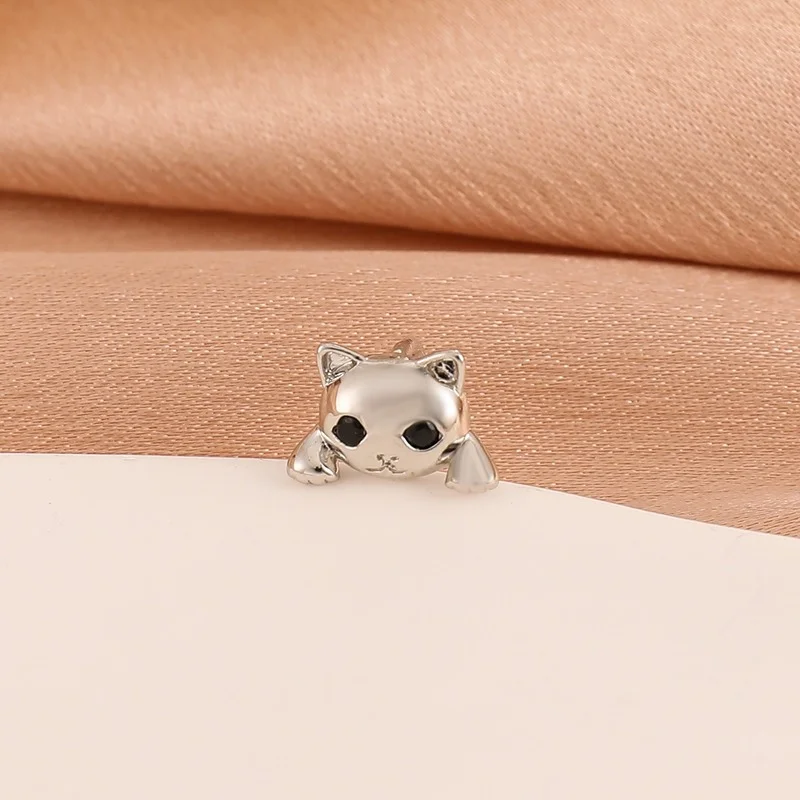 

Женские серьги-гвоздики в виде кота, Серебристые серьги из цинкового сплава