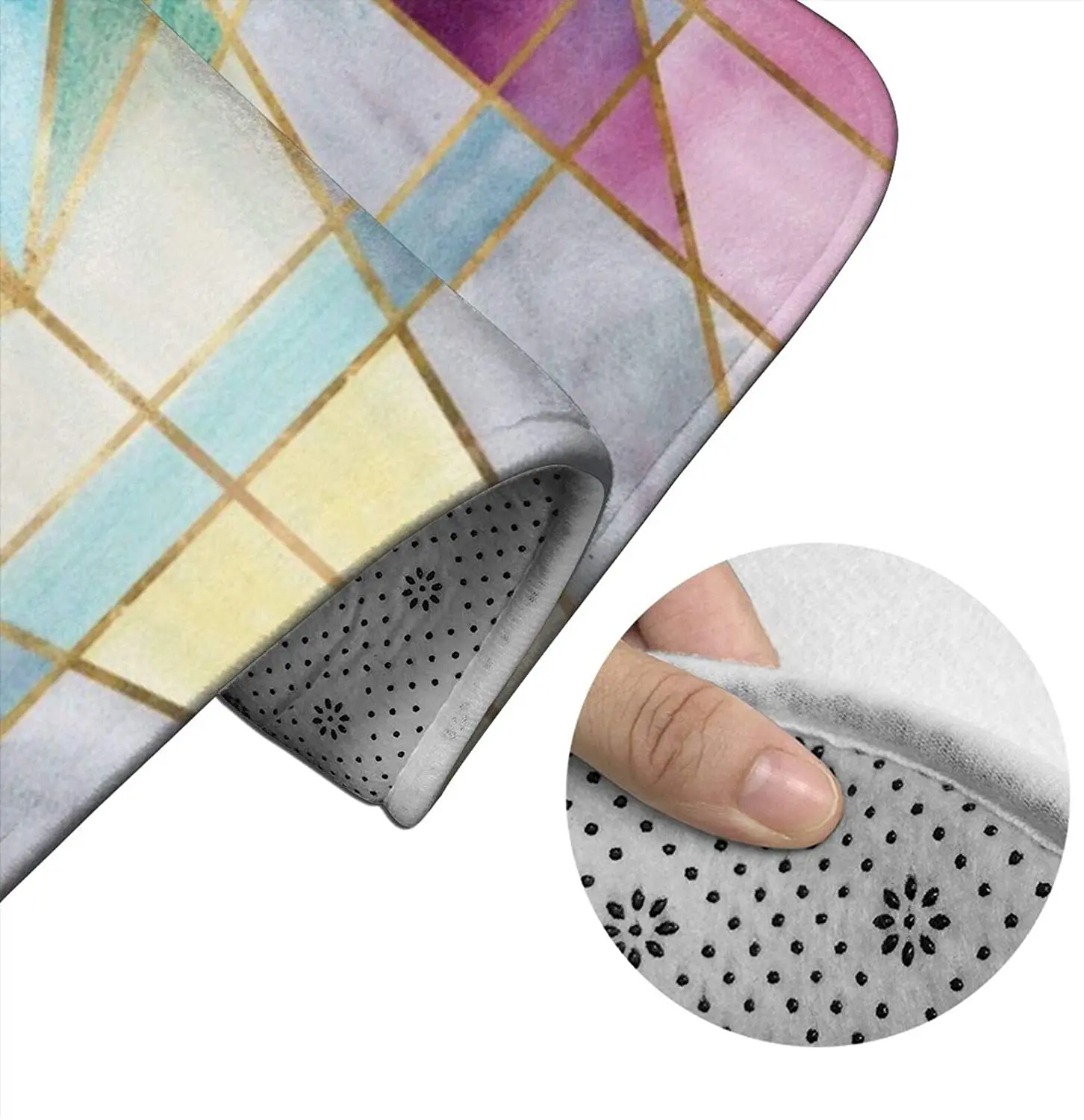 

Art Deco Colour Block Bathroom Mat Sets 3 Piece Set Rugs Memory Foam Mat Set Toilet Seat Cover Bath Mat lid Cover