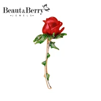 beautberry red enamel rose flower for women lady classic beauty flower party office brooch pin gifts