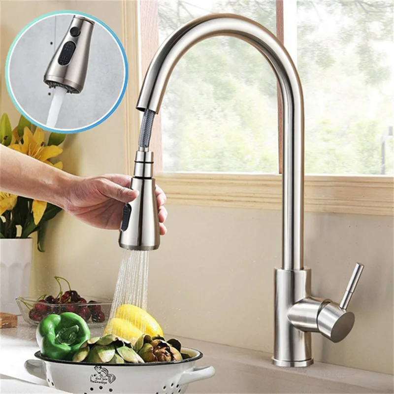 

Kitchen Faucet 360° Rotation Single Hole Pull Out Spout Kitchen Sink Mixer Tap Stream Sprayer Head Brushed Nickel/Chrome/Black
