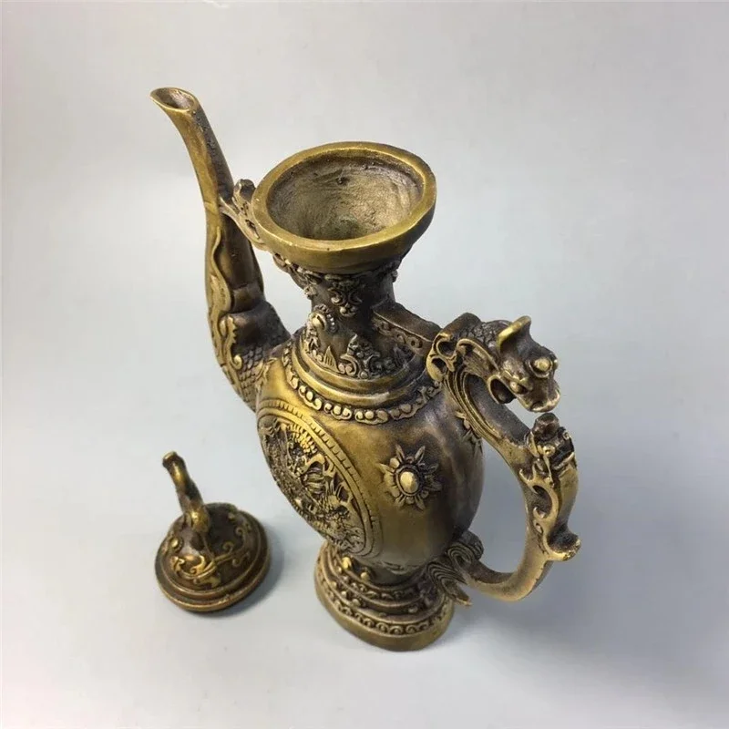 Китайская старая медная коллекция чайник для вина из чистой меди с тыквой