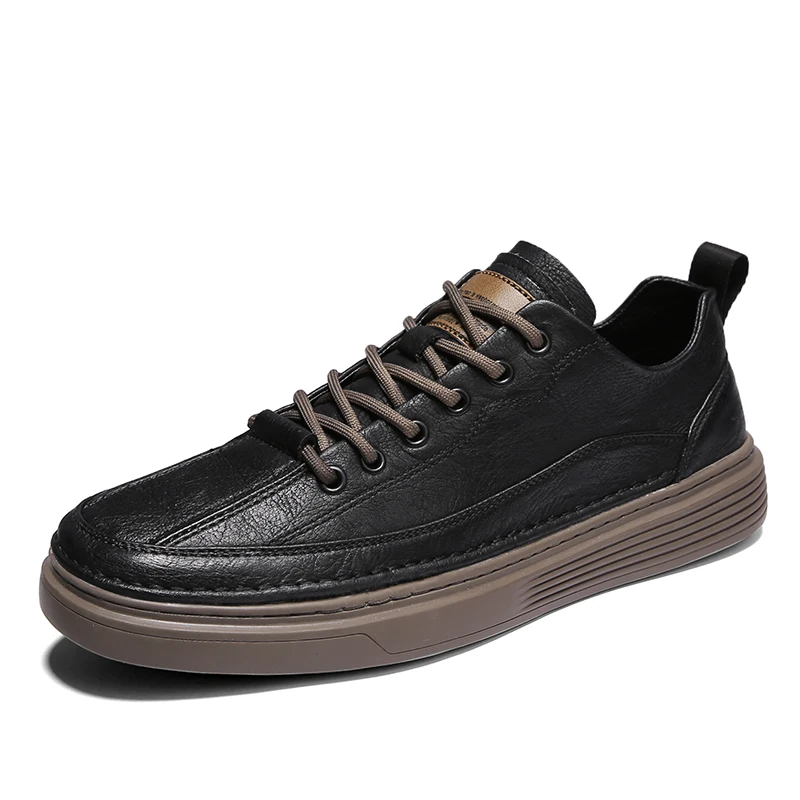

2022 Four Seasons Casual Shoes Men's High Quality Two-Layer Leather Male Fashion White Black Laces Up Vulcanized Skate Shoes