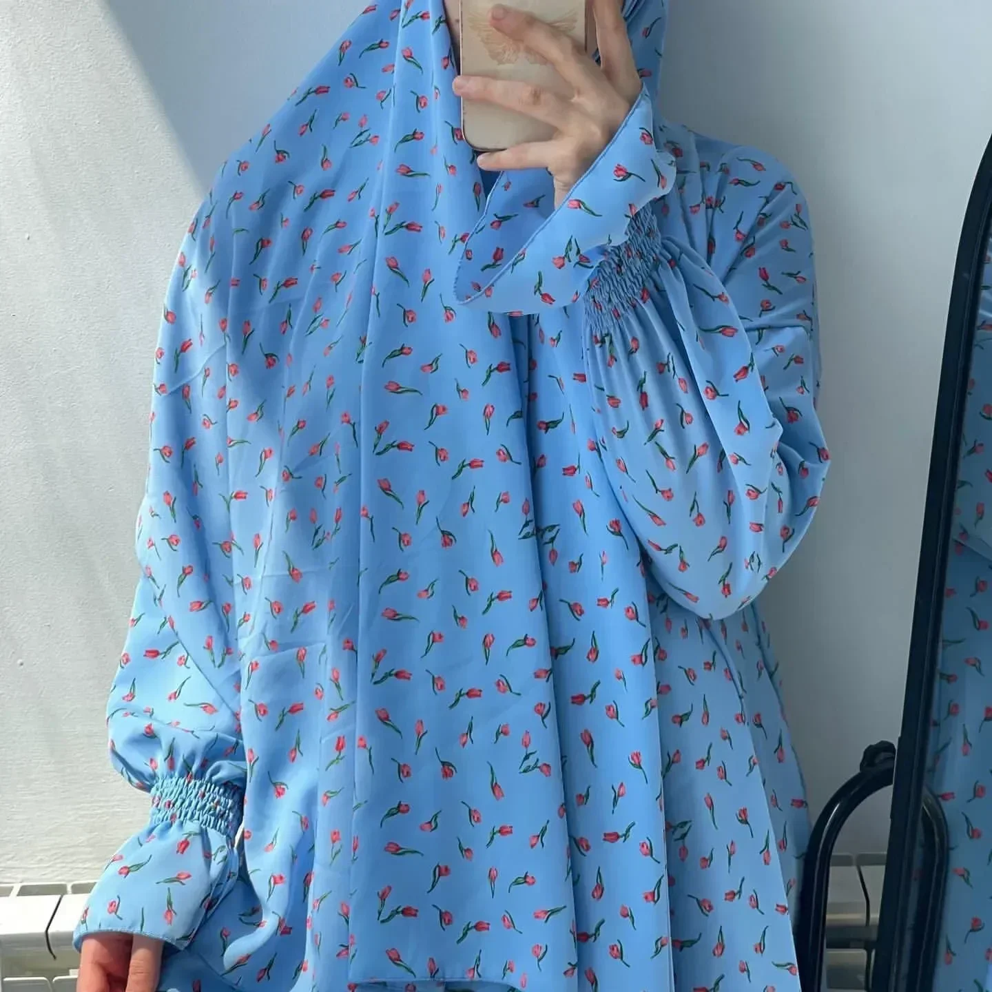 Рамадан Молитва с капюшоном Абая со встроенной вуалью и принтом Хиджаб Платье