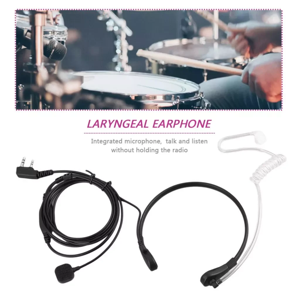 2PIN Security Throat Vibration Mic Headphone Headset Earpiece For Talkie Walkie With Transparent acoustic tube