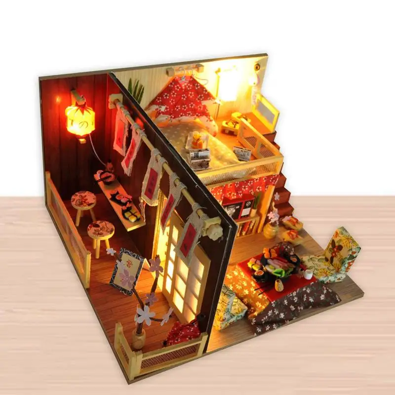 

Dollhouse Kit Creative Dollhouse Kit For Adults With LED Light Miniature Room Kit 3D Sakura's Tale Sake Furniture Cherry Trees