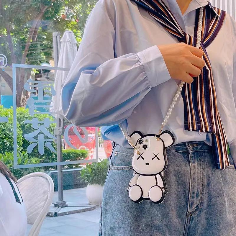 

Cartoon Doll Pearl Chain Phone Case For IPhone13 12 11 Pro Max Coque Luxury Original TPU Silicone Soft Cover