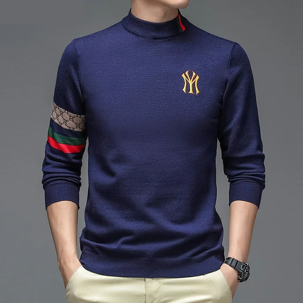

Top Grade 2022 New Autum Winter Designer Fashion Trend Luxury Knit Half Turtleneck Men Warm Woolen Sweater Casual Mens Clothing