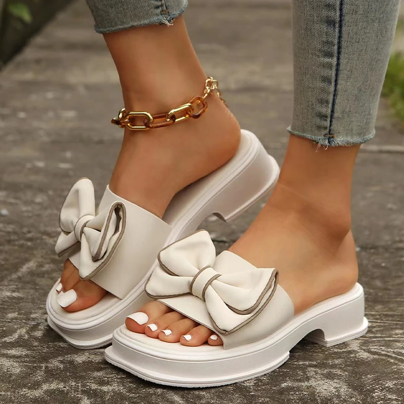 

Шлепанцы женские на среднем каблуке, сандалии с открытым носком, классические пляжные тапочки, повседневная обувь, лето 2023