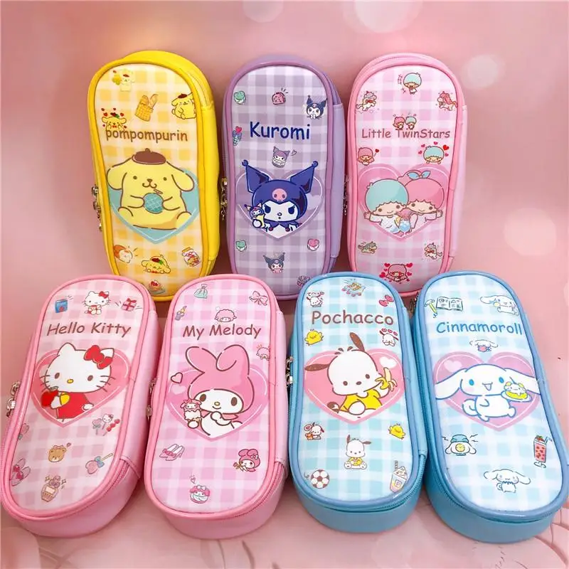 

Kawaii Sanrios Stationery Box Cute Hellokittys Kuromi My Melody Cinnamoroll Cartoon Pu Storage Bag Stationery for Children Gifts