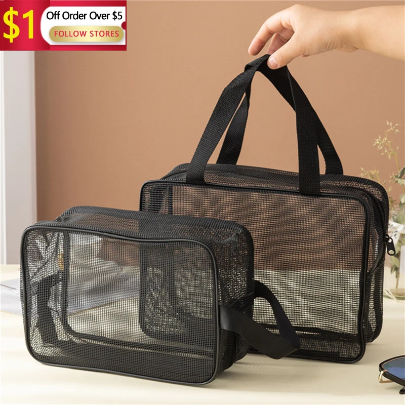 

Portable Black Cosmetic Bag Travel Mesh Men's Wash Bag Bath Storage Makeup Bag Fitness Bath Pocket Fitness Bath Bag