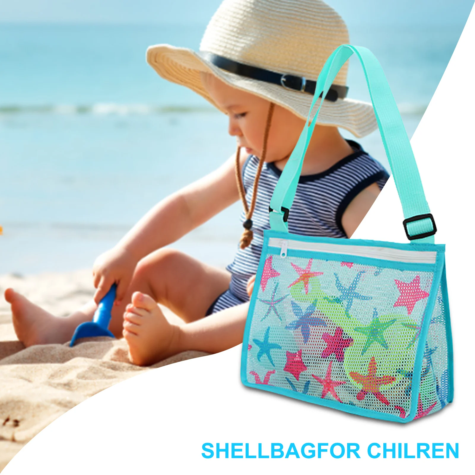 

Children Portable Mesh Bag Cartoon Starfish Printing Shell Collecting Shoulder Bag Adjustable Sand Toys Storage Bags