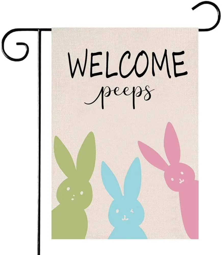 

Easter Welcome Peeps Garden Flags, Easter Bunny Garden Yard Flag Double Sided, Happy Easter Bunny Decor for Outside Home Banner