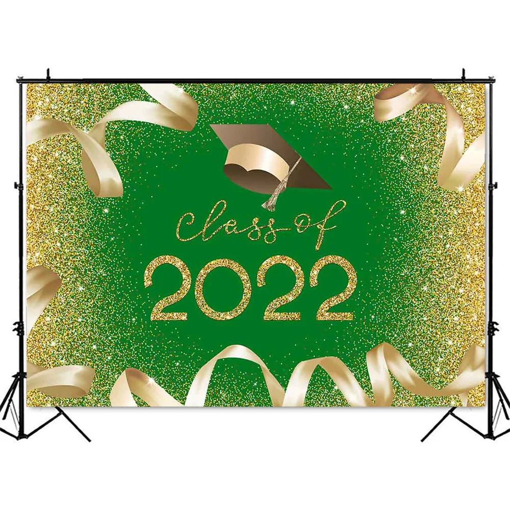 Зеленый Выпускной фон для фотографии класс 2022 золотой блестящий день рождения