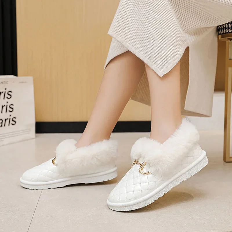 

Женские зимние ботинки на нескользящей подошве, уличные Теплые ботильоны из хлопка на плоской подошве, модные плюшевые ботильоны с принтом в клетку, зима 2023