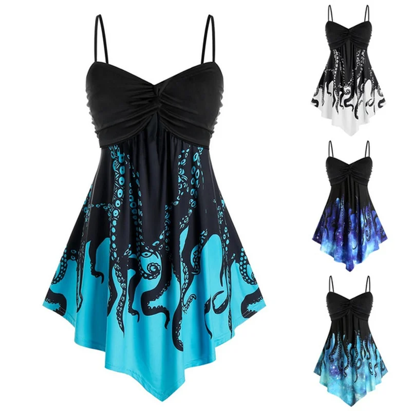 

Майка женская с принтом осьминога, жилет с открытой спиной, модная повседневная Облегающая рубашка без рукавов, лето 2022