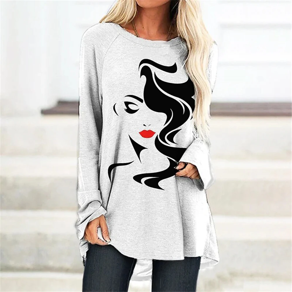 

New Women'S Long Sleeve T-Shirt For Women Girls Autumn Winter Clothing Loose Fashion T-Shirt 3d Girls Print Round Neck Top