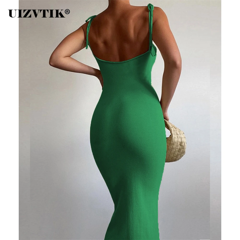 

Женское трикотажное платье-макси на бретелях-спагетти, с открытой спиной