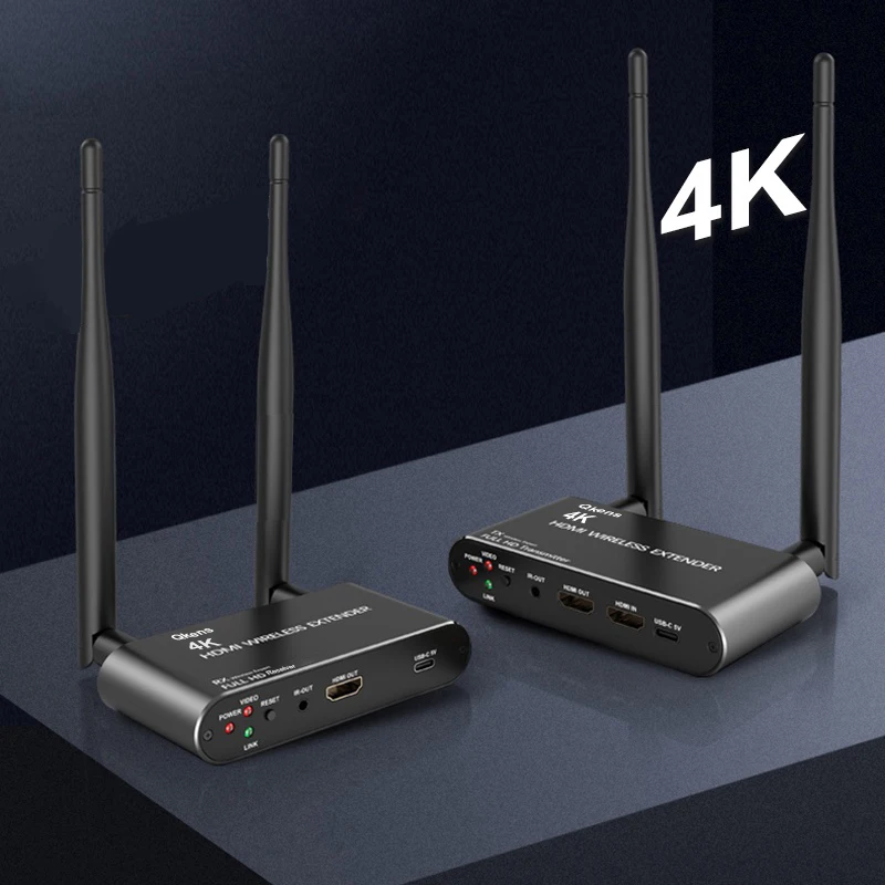 Беспроводной HDMI-удлинитель на 200 м, 1080p, 4K, адаптер для вывода видео на экран, передатчик и приемник для камеры, ноутбука, ПК, телевизора (art.: 3920db05151b9) - 3920db05151b9