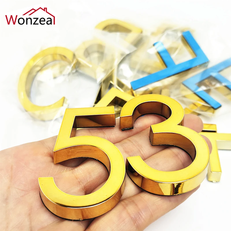 

60mm Golden Color ABS Plastic Door Plates Digit ABCDEF 0123456789 Door Numbers Customized House Address Sign