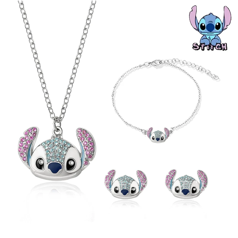 Дисней Аниме Лило и Стич Ожерелье Серьги Браслет Милый Стразы Подвеска Личность