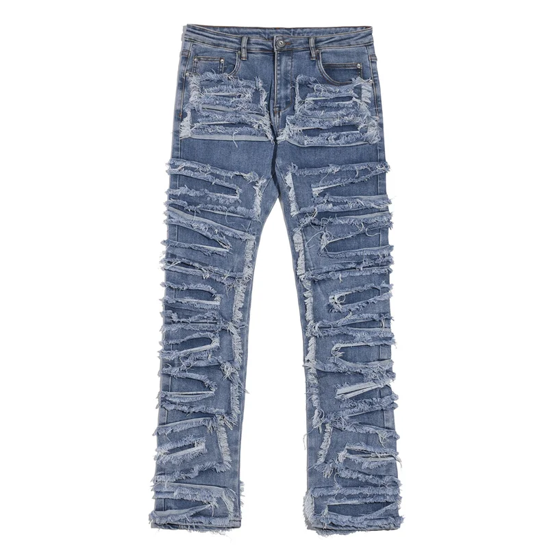 

Men Jeans Hip Hop Streetwear Patchwork Hole Denim Pants Harajuku Korean Casual Straight Trousers Fashion Vintage Baggy Pants
