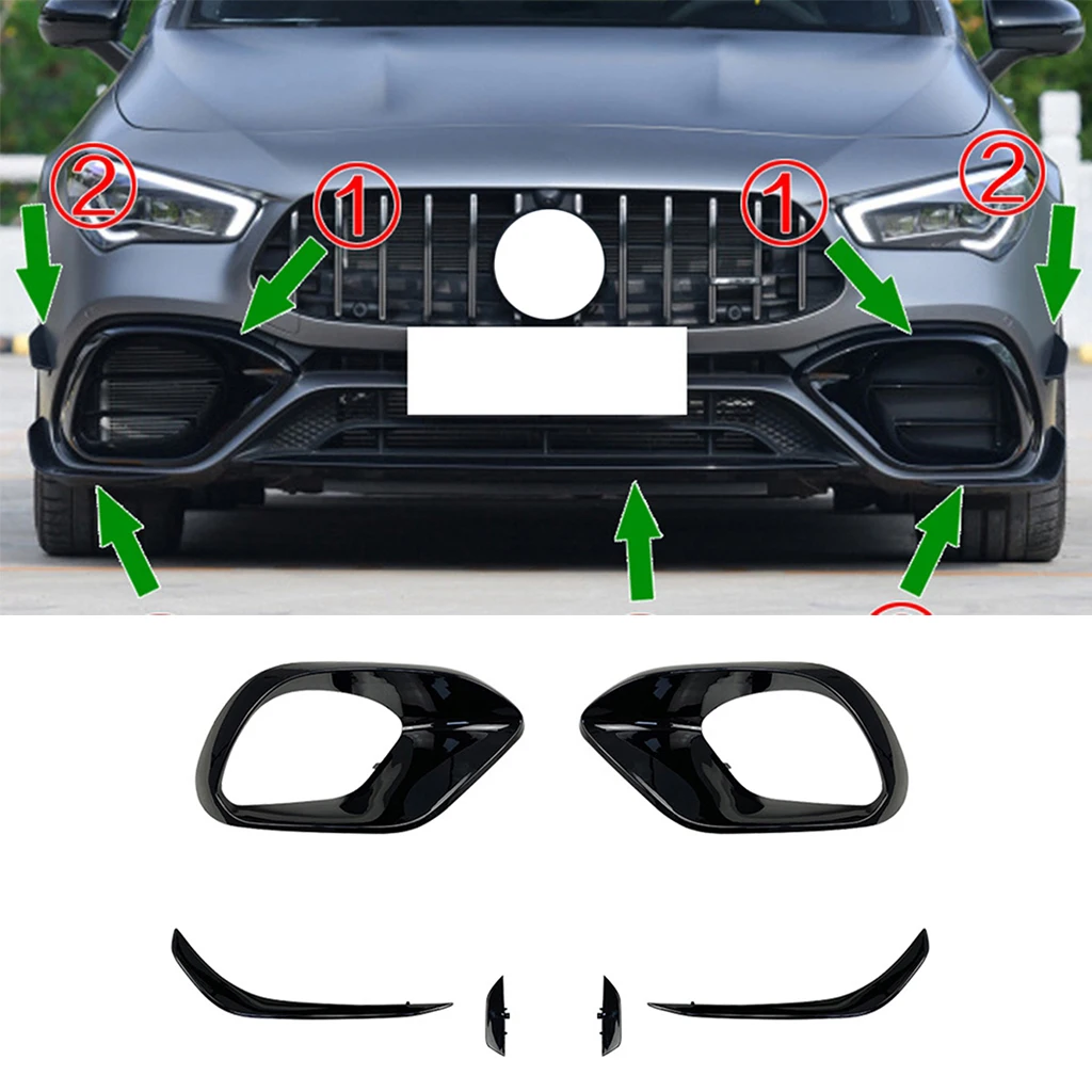 

For Mercedes Benz W118 C118 CLA45 AMG 2020 2021 2022 Car Front Bumper Lip Splitters Flaps Apron Air Vent Foglamp Covers Stickers