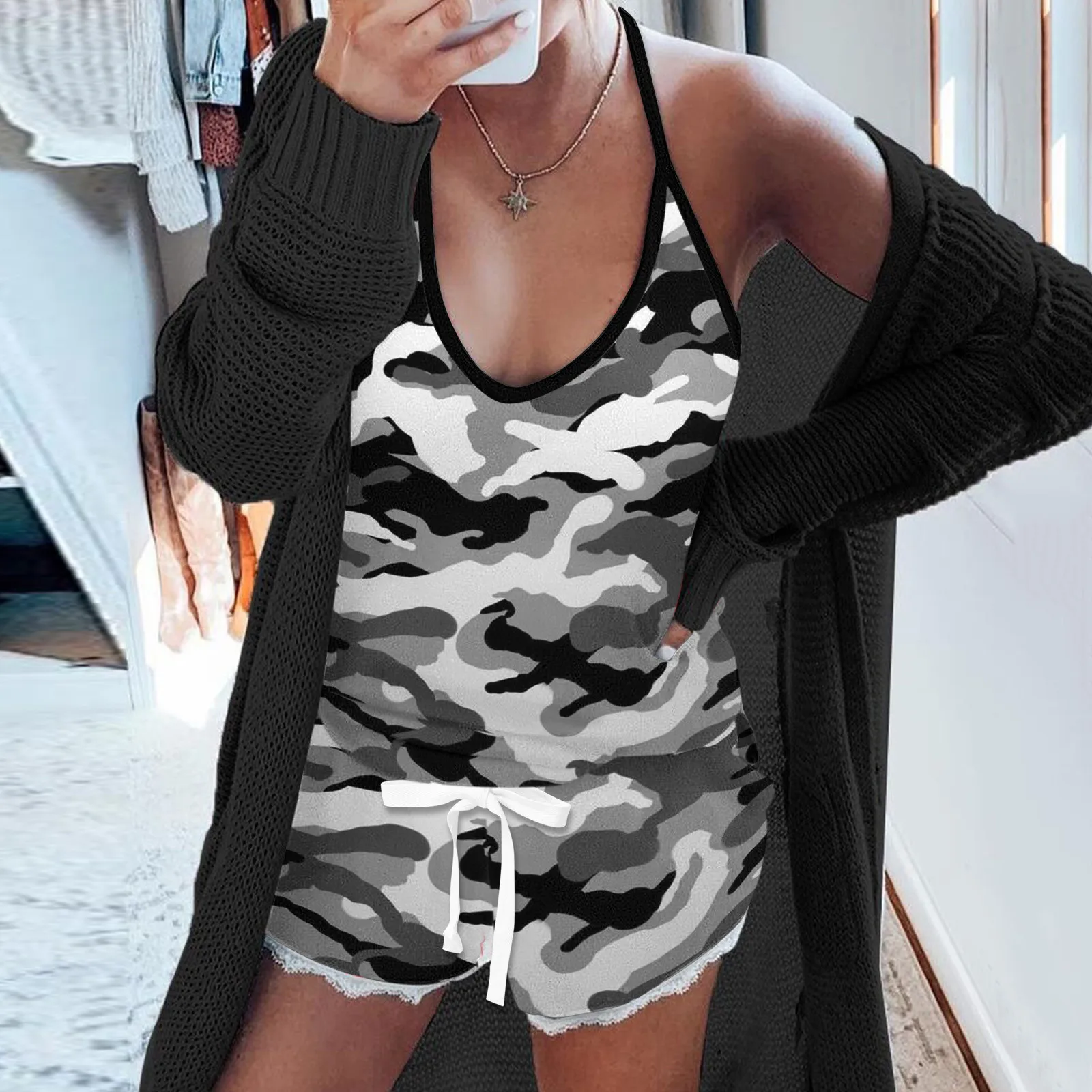 

Women's 2 Pieces Kawaii Camouflage Strawberry Print Cami Pajama Set Femme Cute Top & Shorts Suits Lady Sleepwear Harajuku Y2k 4