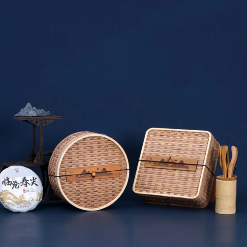 

1 шт. бамбуковая плетеная чайная коробка с узором кирпичная чайная коробка для чая пуэр пустая Подарочная коробка для хранения украшение Ве...