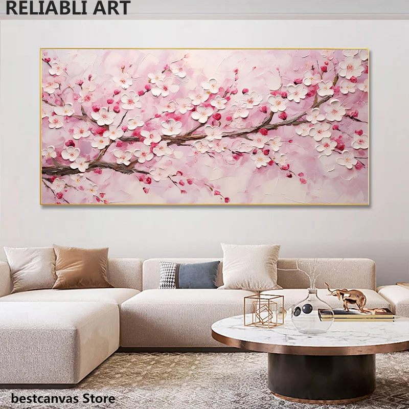 Абстрактные розовые цветки вишни на холсте современный принт поплавок живопись