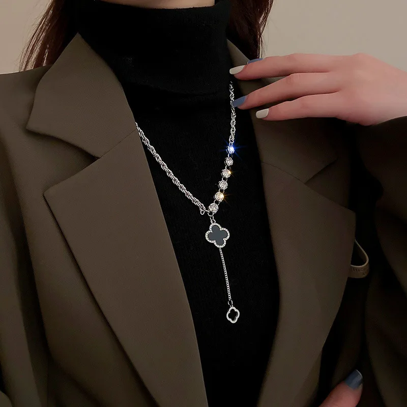 Ожерелье из титановой стали с клевером кулон длинное ожерелье зимняя цепочка для