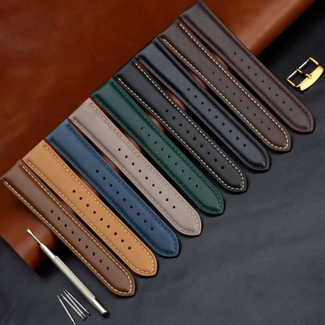 WOCCI Luxury Watchband 18mm 19mm 20mm 21mm 22mm Suede Genuine Leather Watch Strap Gold Classical Style Retro Watch Replacement