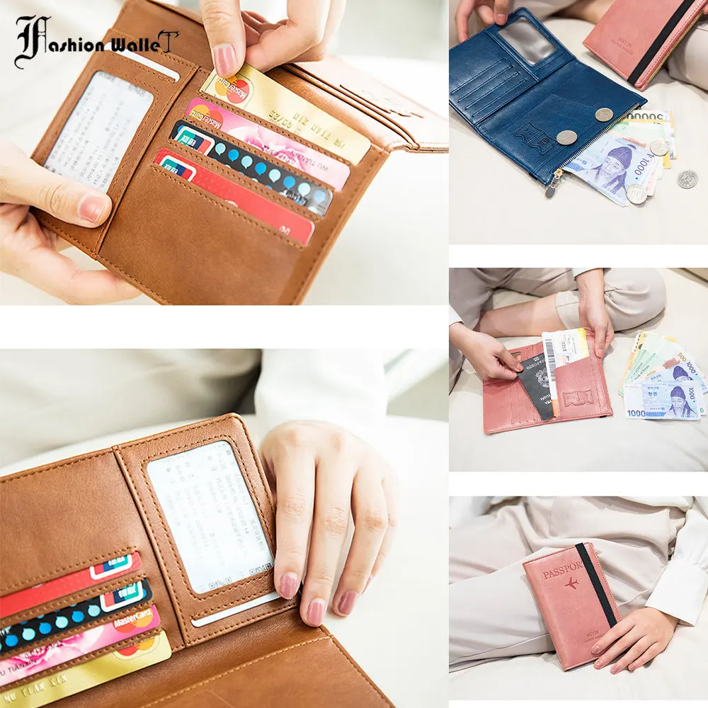 Women Men RFID Vintage Business Passport Cover Holder Multi-Function ID Bank Card PU Leather Wallet Case Travel Accessories