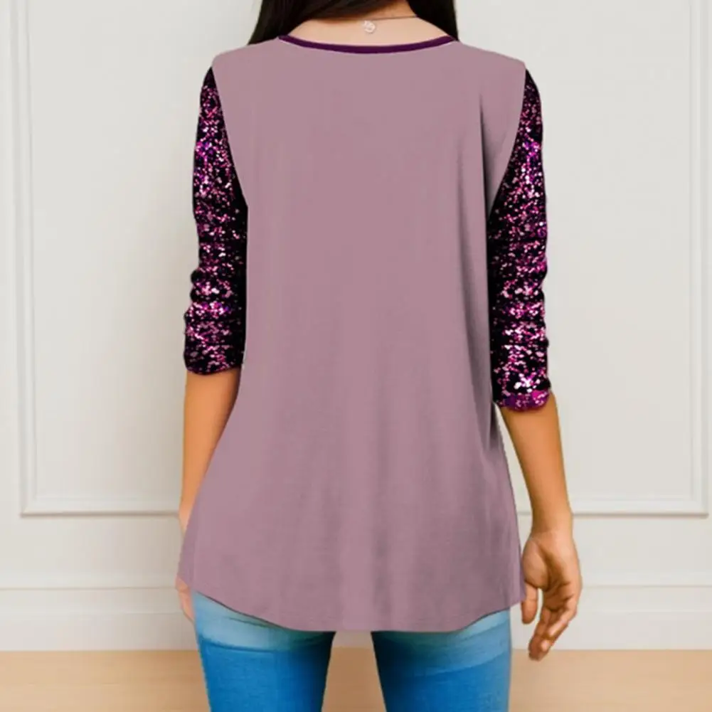 Женский Весенний Топ С Круглым Вырезом Блестящая Свободная Повседневная Блузка