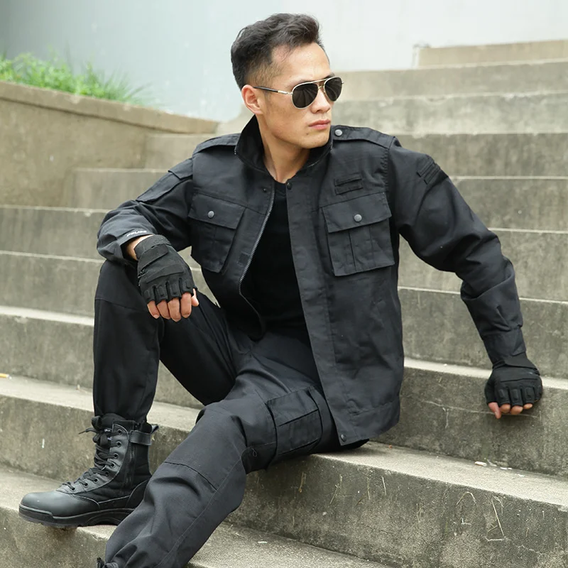 

Outdoor Army Fan Black Training Clothes Field Combat Suit Spring Autumn Camping Hunting Wearproof Multi Pocket Cargo Jacket Pant