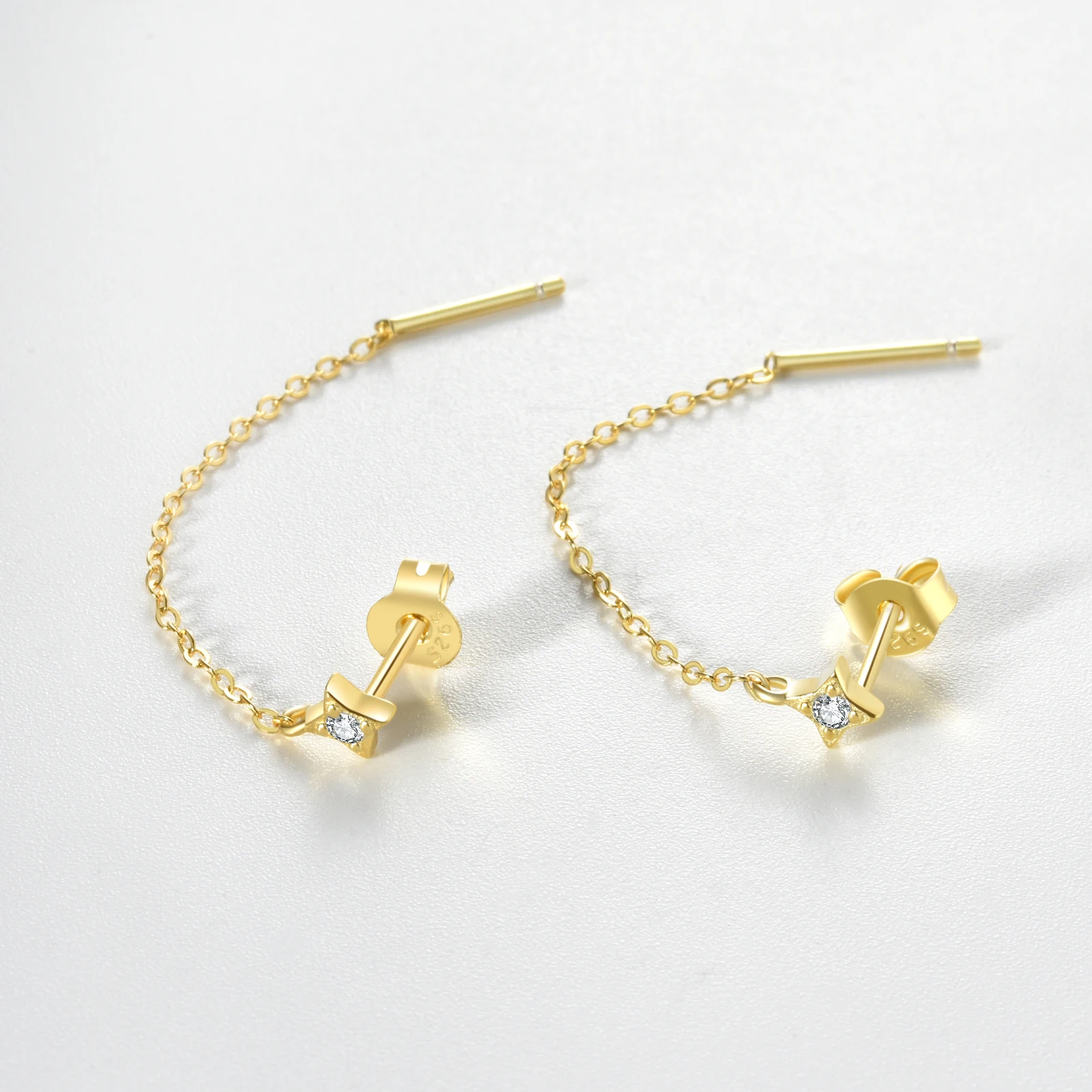 ANDYWEN 925 пробы Серебряный Золотой Циркон CZ звезда цепь 45 см длинные роскошные