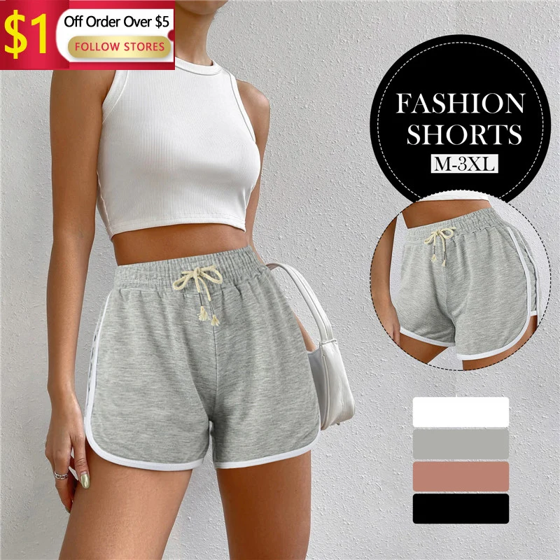 

Summer Fashion Casual Bottoms Shorts Women Candy Color Breathable Plus Size Shorts Casual Lady Elastic Waist Sports Short Pants