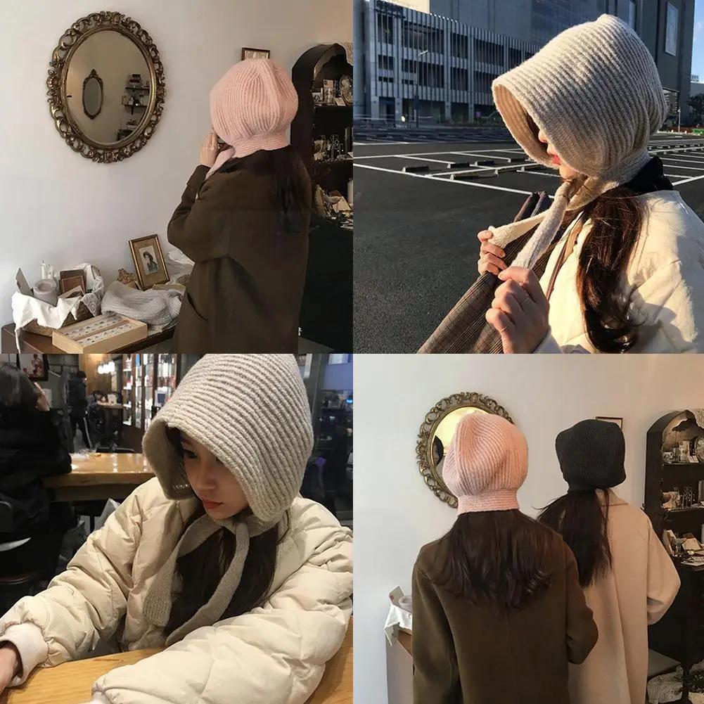 

Winter New Beanies Hat Women Retro Ear Warm Cap Women Simple Hat Caps Windproof Trendy All-match Outdoor Balacla V3y3