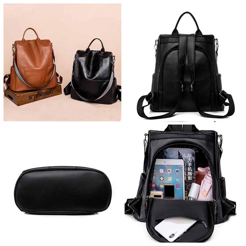 3 in 1 women backpacks anti theft travel backpack soft leather school backpack fashion school bags shoulder bags for women 2022 free global shipping
