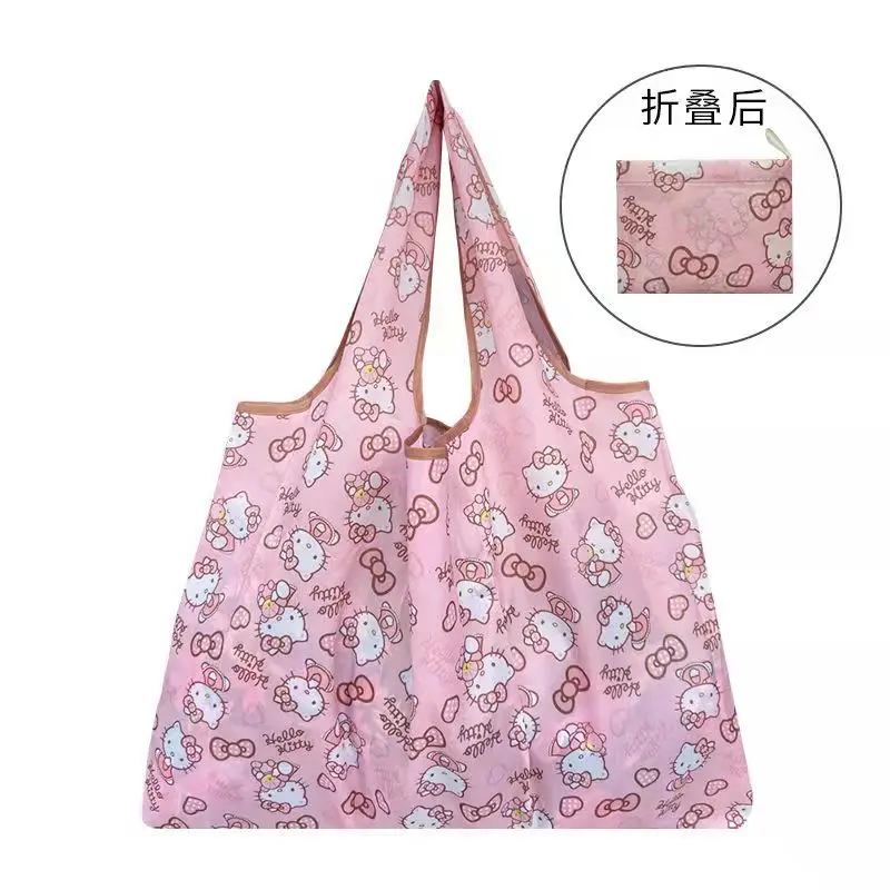 Hello Kitty Large Folding Shopping Bag Polyester Eco Bag Cartoon Shoulder Bag Handbag Outdoor Portable Storage Bag