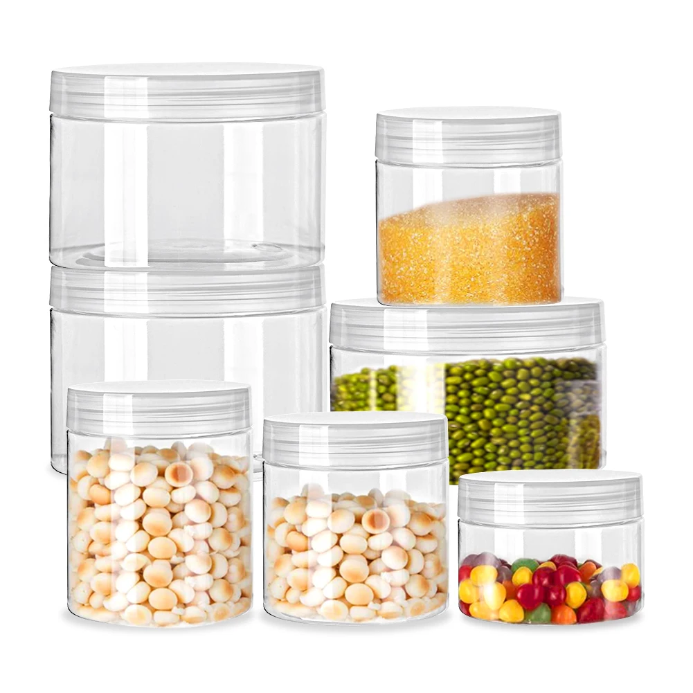 

PET Empty Plastic Jars Pots Container Food Crafts Clear Lids Refillable Storage Screw Face Clear Can Tin 30-150ml Cream Sample