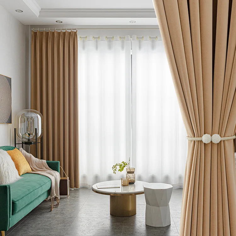 

Australian wool fleece blackout curtain Nordic light luxury thickened velvet cloth curtain living room bedroom curtain cloth yy