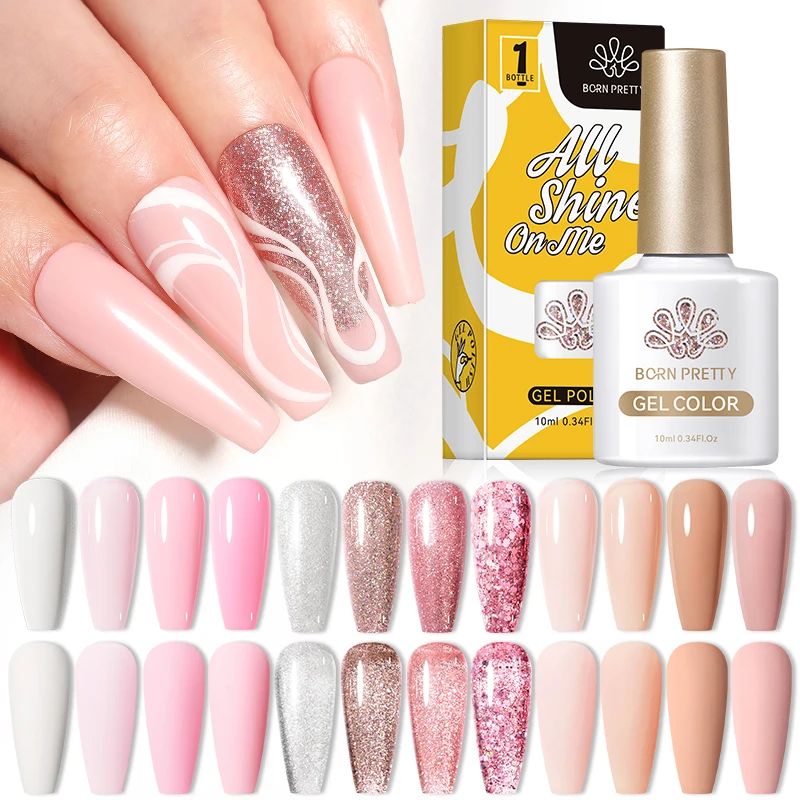 

BORN PRETTY 10ml Nude Glitter Gel Nail Polish Nail Gel Semi Permanent Solid Nail Gel Varnish All for Home Design