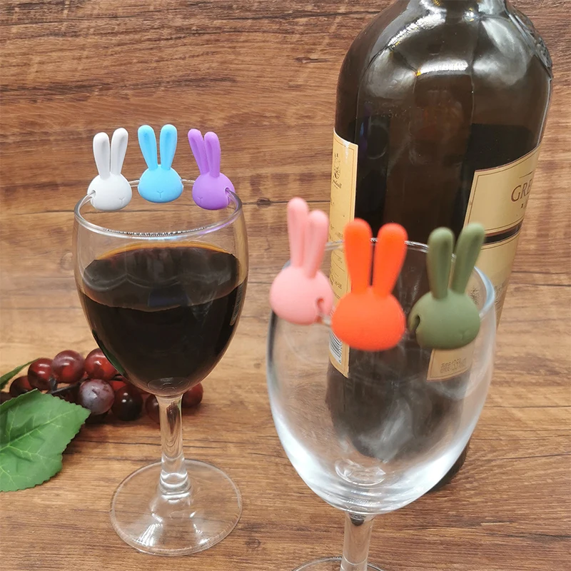 

6/8Pcs Wine Glass Marker Creative 3D Rabbit Ears Silicone Drink Charms Wine Identifier For Champagne Cocktails